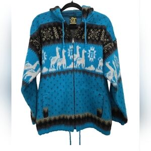 Tejidos Ruminahui Alpaca Wool Hooded Zip Up Sweater, Medium